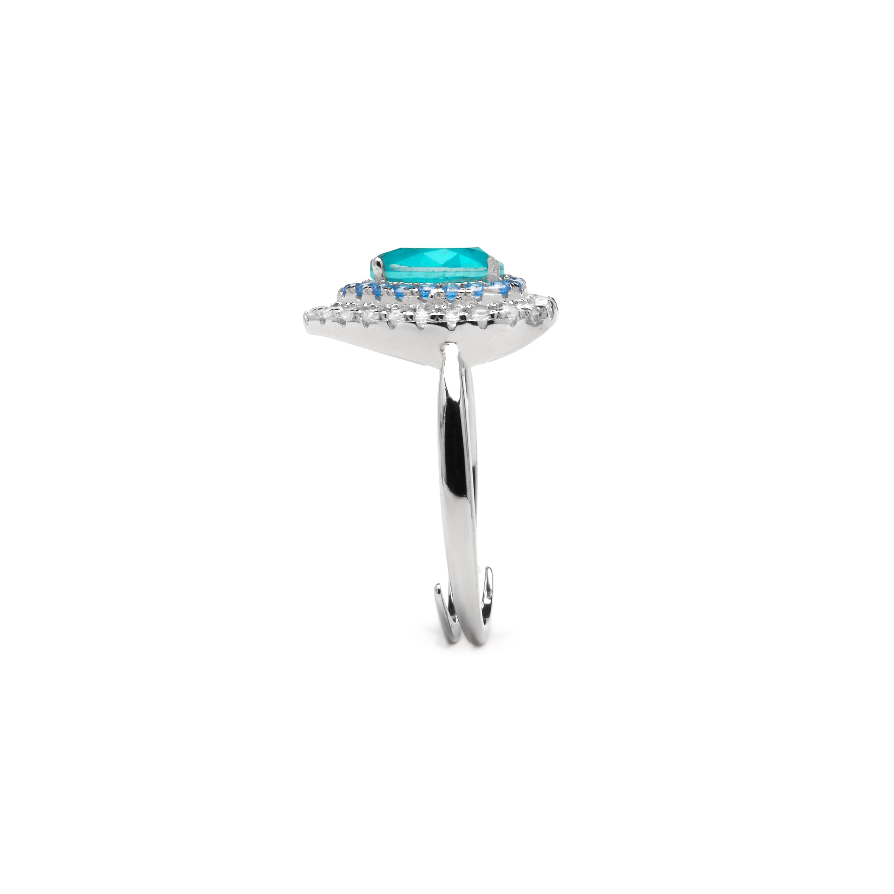 925 Sterling Silver and Aquamarine Hydrothermal Quartz Ring with Rhodium Finish - Abde