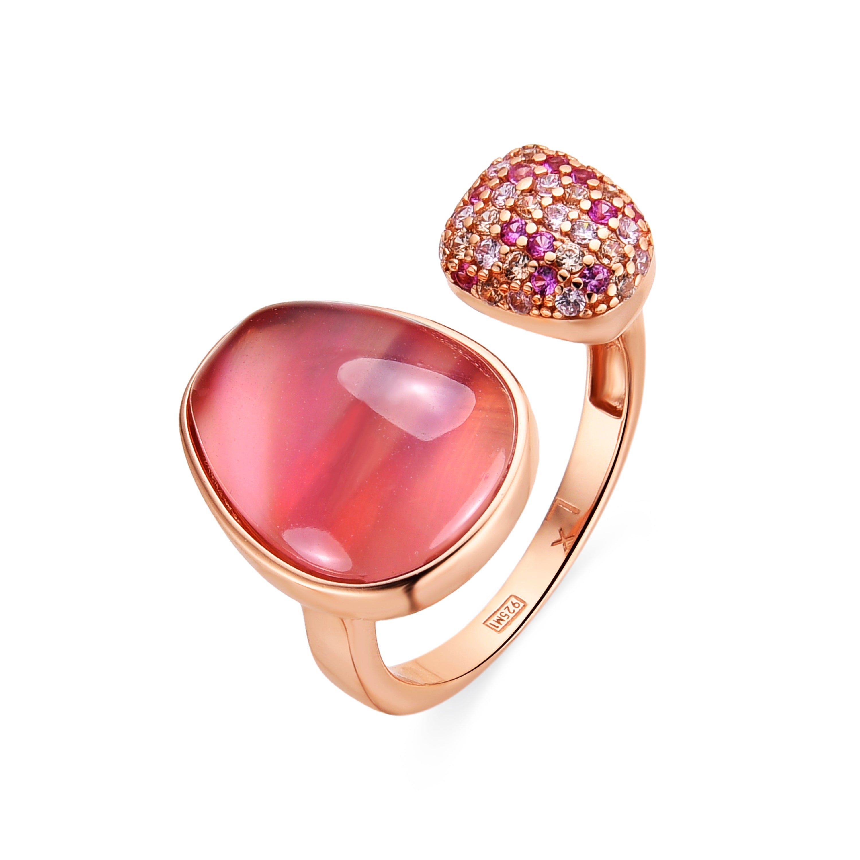 925 Sterling Silver Ring with Pink Mother of Pearl/Crystal Doublet, 18k Yellow Gold Finish - Furesh
