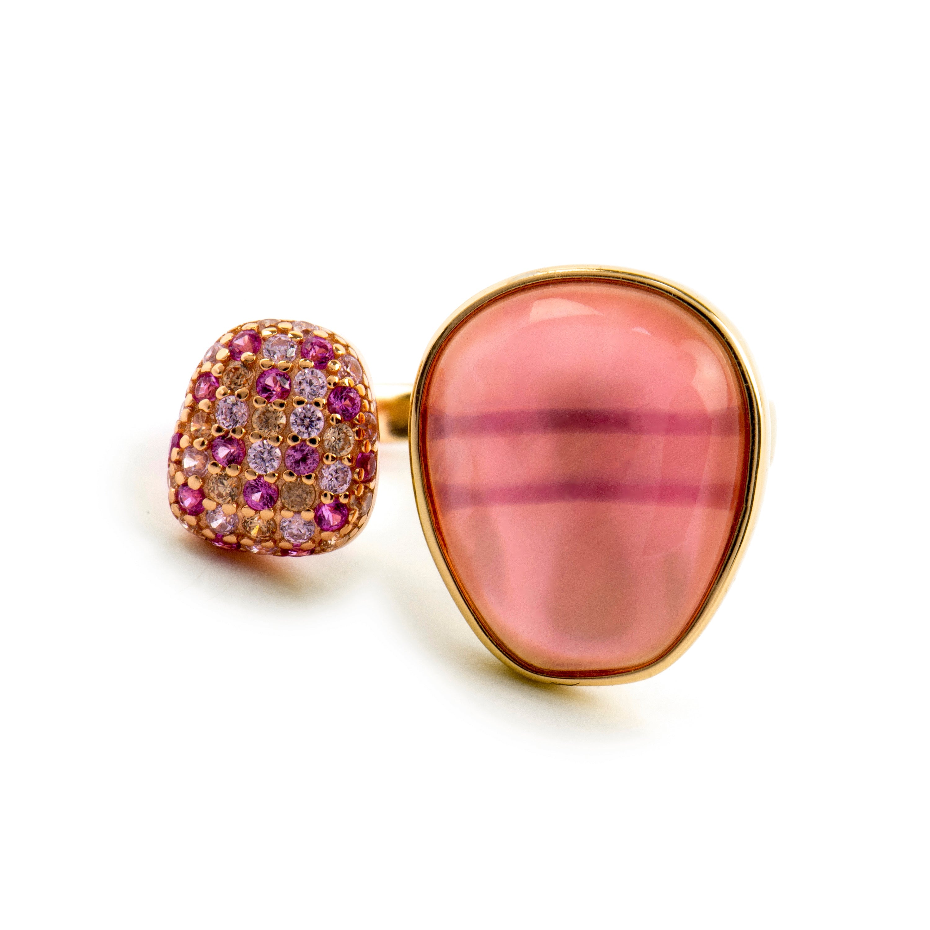 Anillo de Plata de Ley 925 y Doblete de Madreperla  Rosa / Cristal acabado oro amarillo de 18k - Furesh