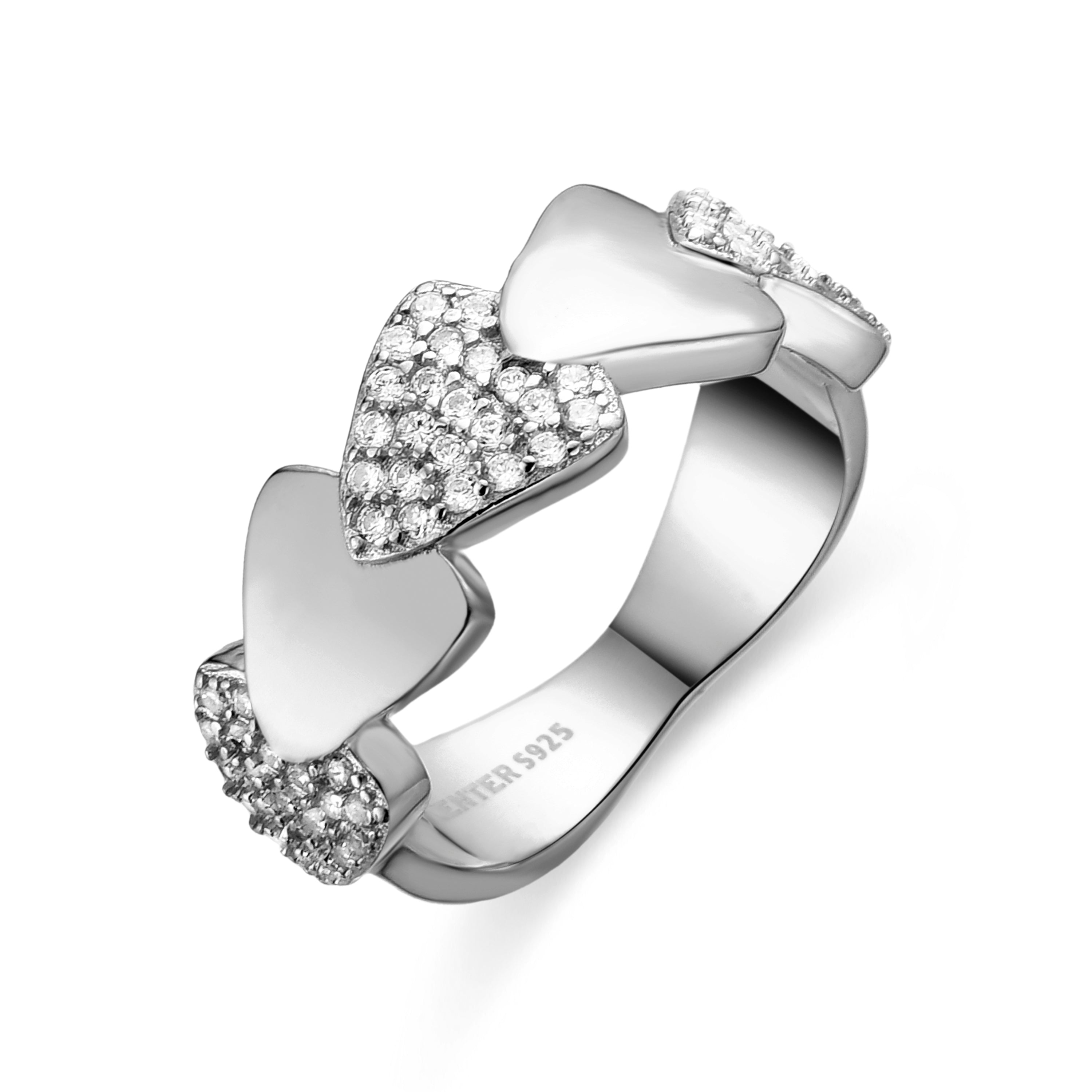 925 Sterling Silver Ring with Brilliant Zirconia, Rhodium Finish - Dyom