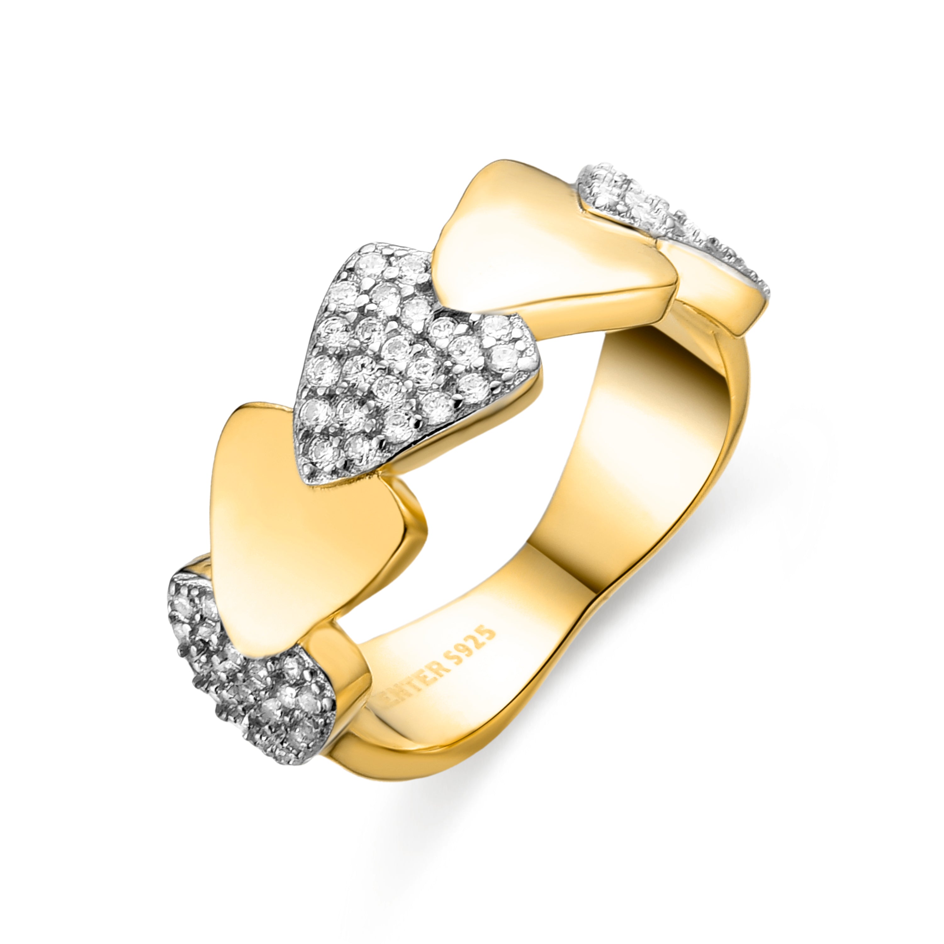 925 Sterling Silver Ring with Brilliant Zirconia finished in 18K Yellow Gold - Dyom