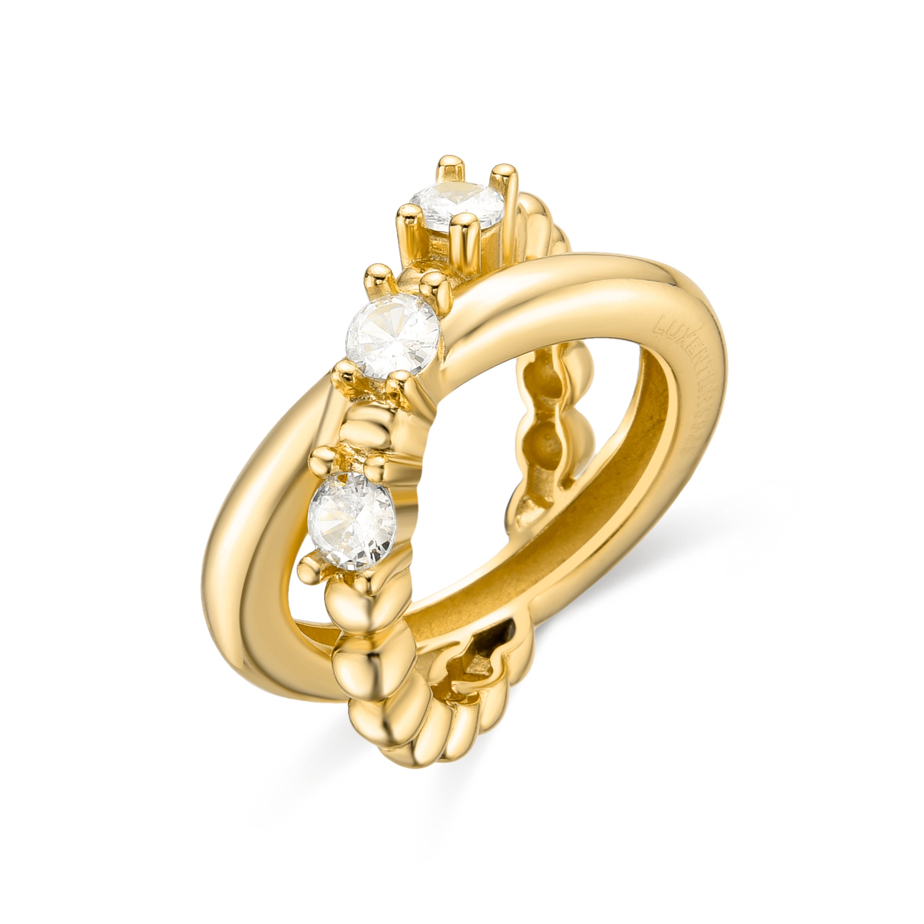 925 Sterling Silver Ring with Brilliant Zirconia finished in 18K Yellow Gold - Khopia