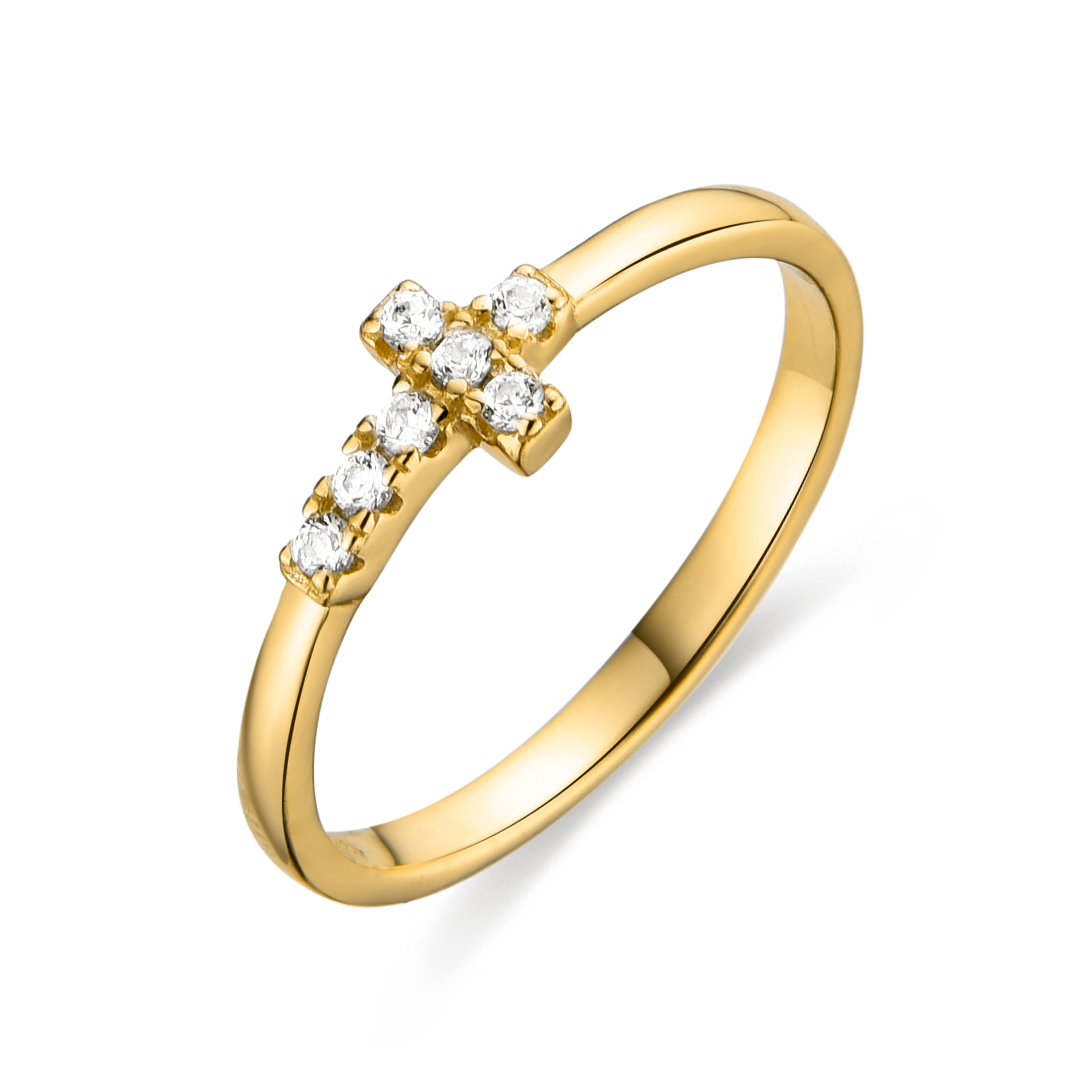 925 Sterling Silver Ring with Brilliant Zirconia finished in 18K Yellow Gold - Rioes