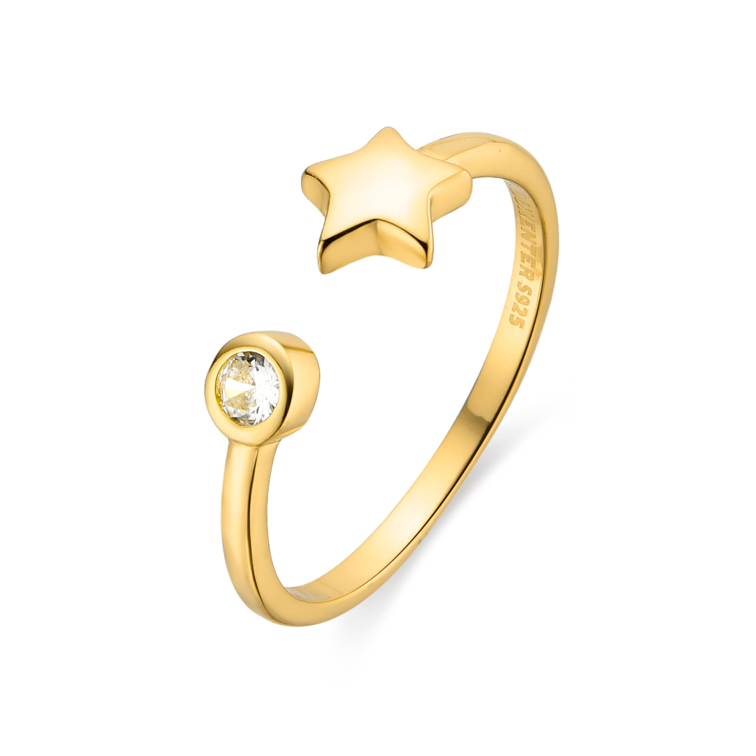 925 Sterling Silver and Brilliant Zirconia Ring Finished in 18K Yellow Gold - Fazih