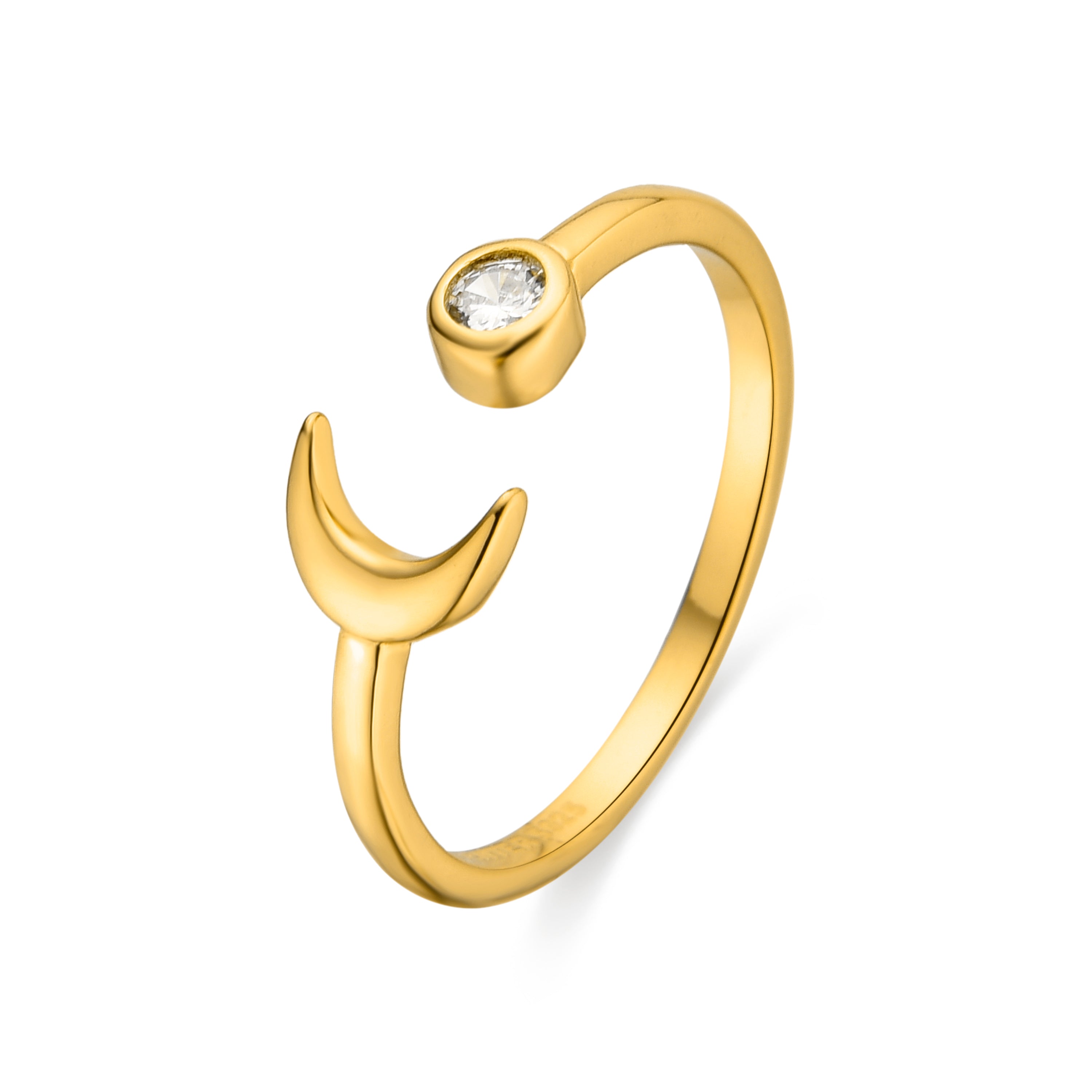 925 Sterling Silver and Brilliant Zirconia Ring, 18K Yellow Gold Finish - Takku