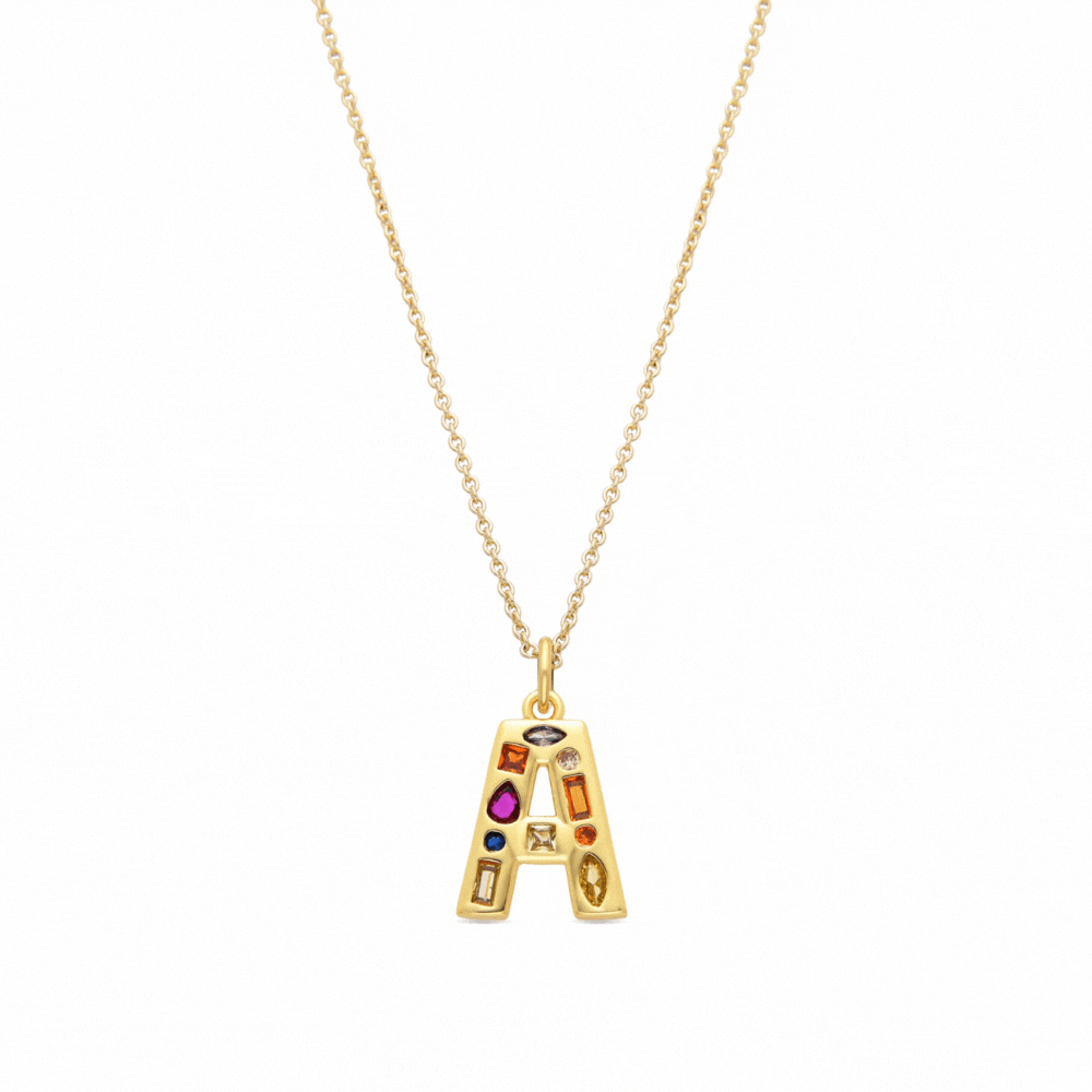 Multicolor Zirconia Necklace in 18k Gold Finish - Alphabet