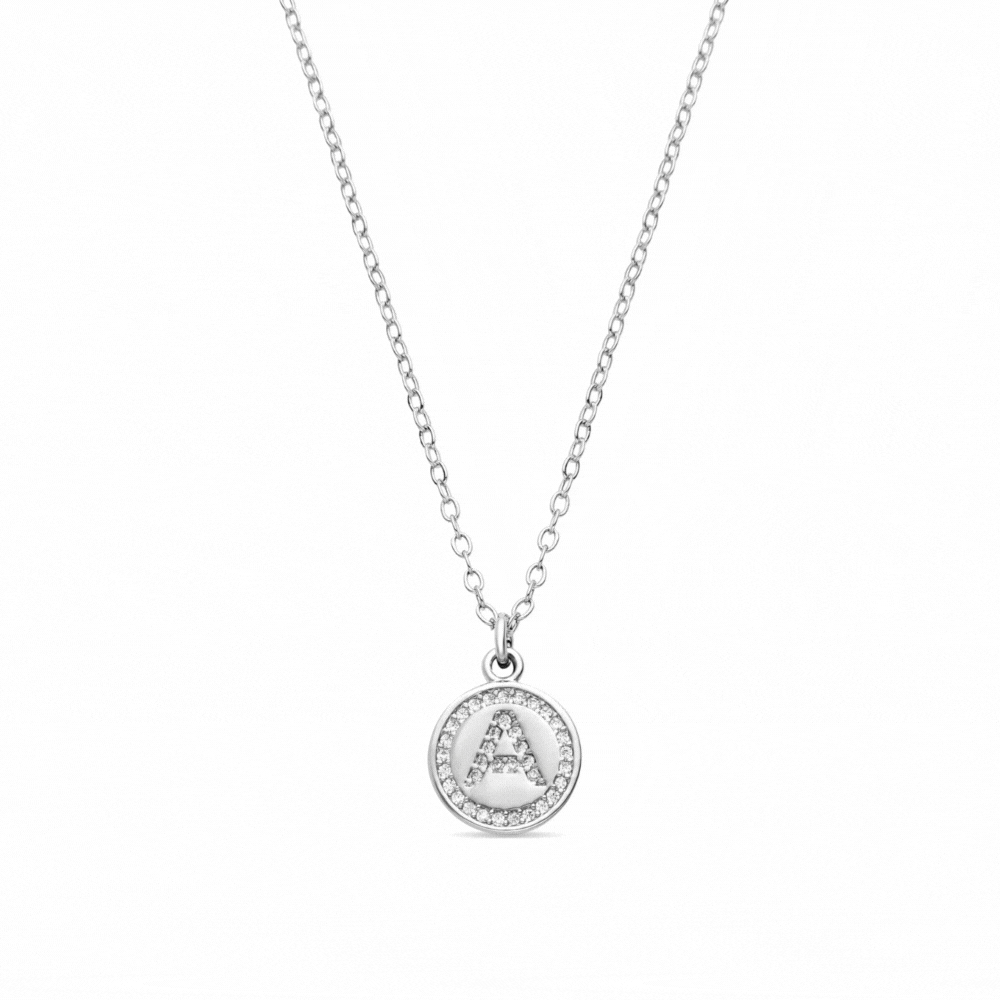 Rhodium-plated Sparkling Zirconia Necklace - Alphabet