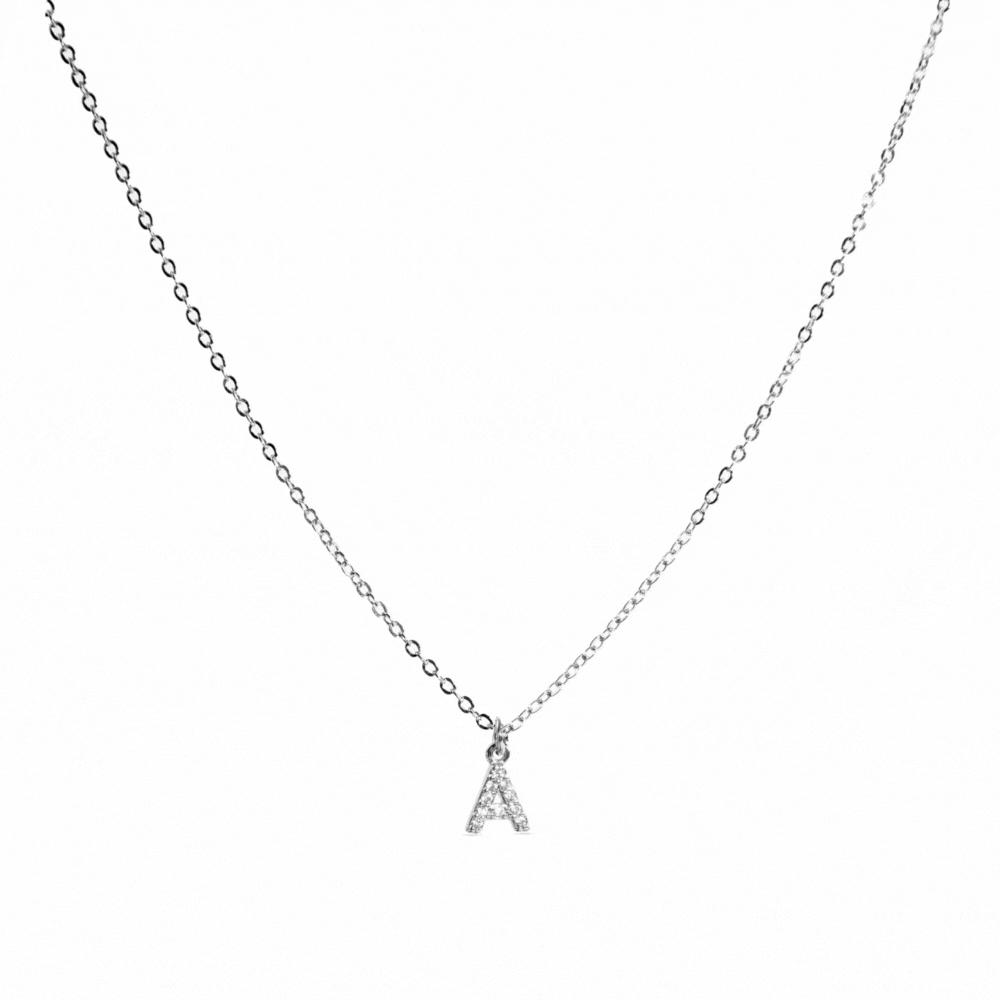 Alphabet Necklace with Shiny Zirconia in Silver Finish